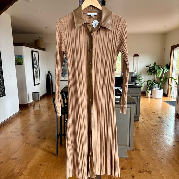 TOCCIN Camel Colored Long Sleeve Button-Down Dress. - Picture 7 of 12